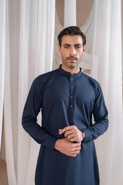 Muraqsh – Navy Blue Plain Kurta Trouser/Shalwar – Men | Ready to Wear