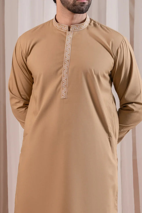 Muraqsh - Formal Camel Kurta Shalwar Embroidered β Men | Ready to Wear