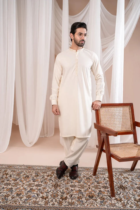 Muraqsh - Formal Bosky White Kurta Shalwar Embroidered – Men | Ready to Wear