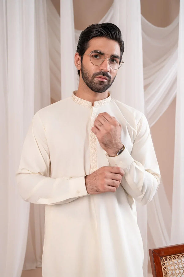 Muraqsh - Formal Bosky White Kurta Shalwar Embroidered β Men | Ready to Wear