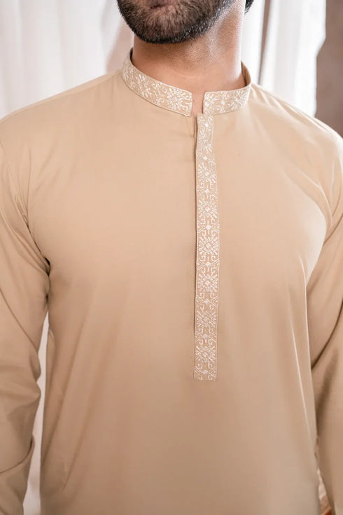 Muraqsh – Formal Ivory Kurta Shalwar – Collar Neck Embroidered – Men | Ready to Wear