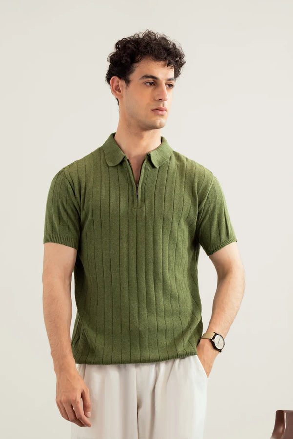 Muraqsh Drop Needle Zipper Knitted Polo - Men