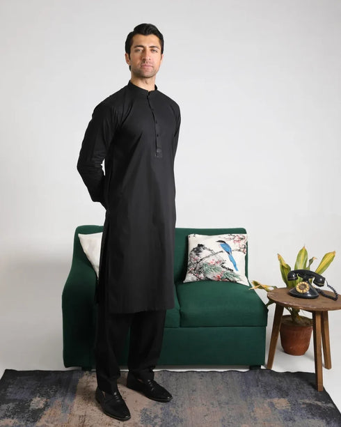 Muraqsh – Black Soft Cotton Kurta Shalwar – Men | Ready to Wear