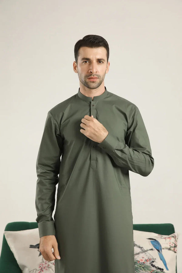 Muraqsh – Army Green Soft Cotton Kurta Trouser – Men | Ready to Wear