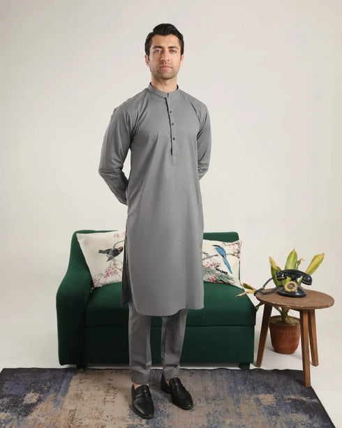 Muraqsh – Light Grey Soft Cotton Kurta Trouser – Men | Ready to Wear