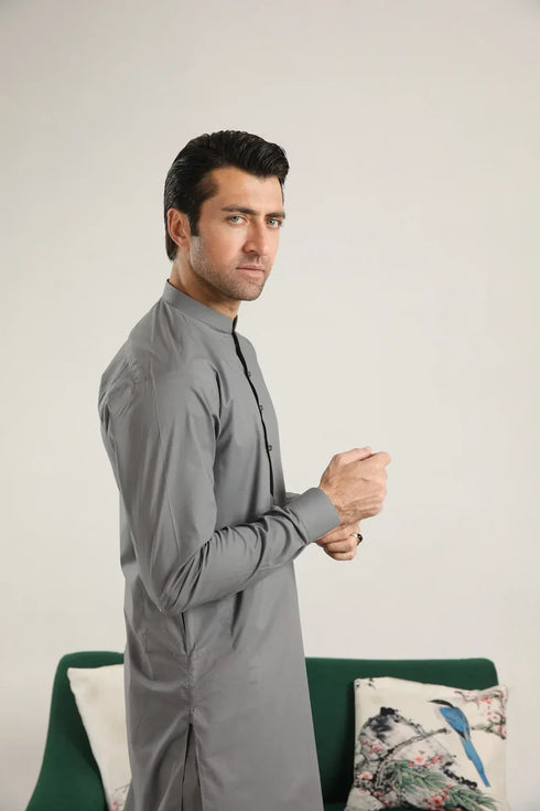 Muraqsh – Light Grey Soft Cotton Kurta Trouser – Men | Ready to Wear