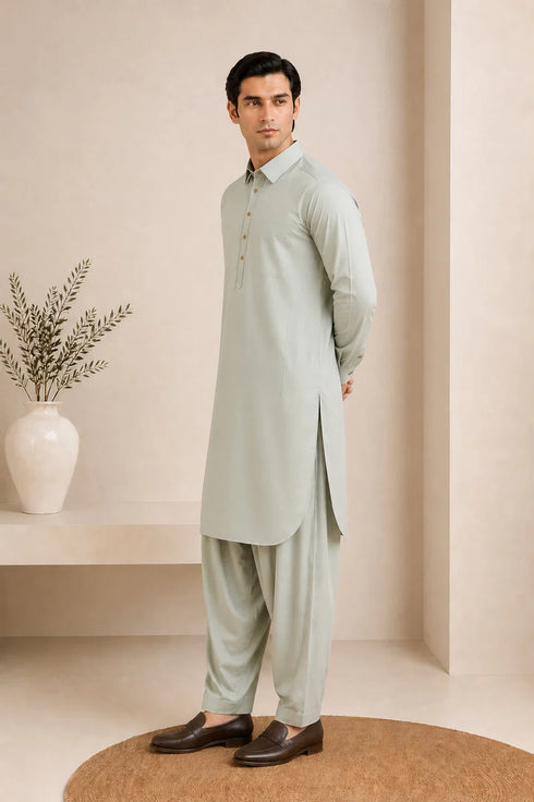 Muraqsh – Ash Mint French Collar Kameez Shalwar – Men | Ready to Wear