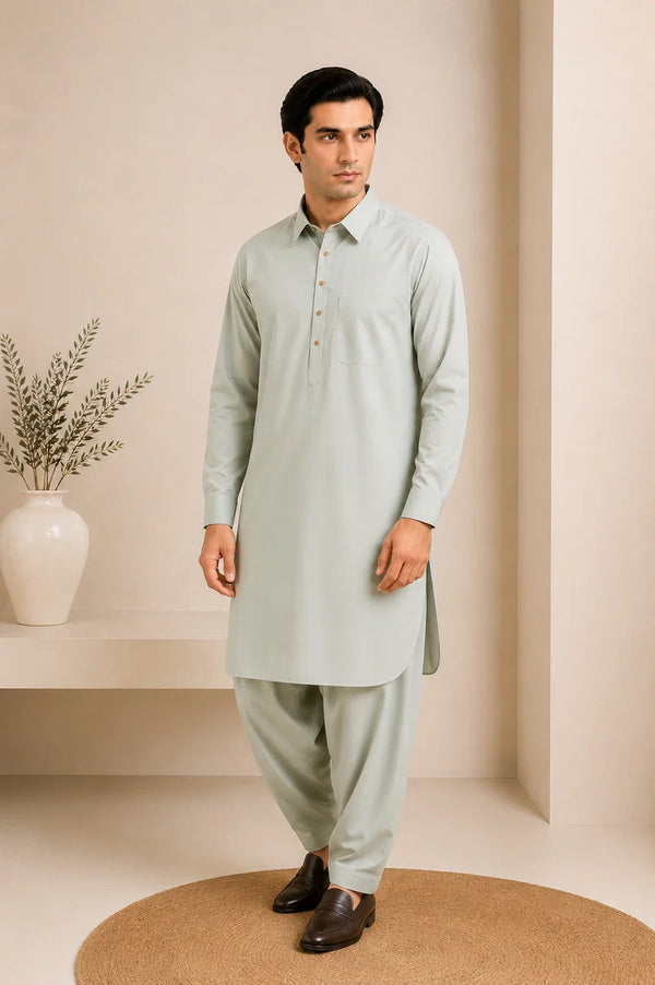 Muraqsh – Ash Mint French Collar Kameez Shalwar – Men | Ready to Wear