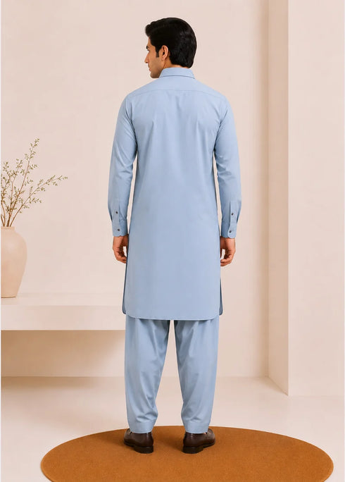 Muraqsh – Powder Blue French Collar Kameez Shalwar – Men | Ready to Wear