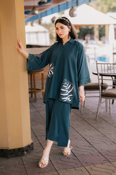 Azure Minty Vibe – Teal Green Designer Set with Fold Flair Trousers