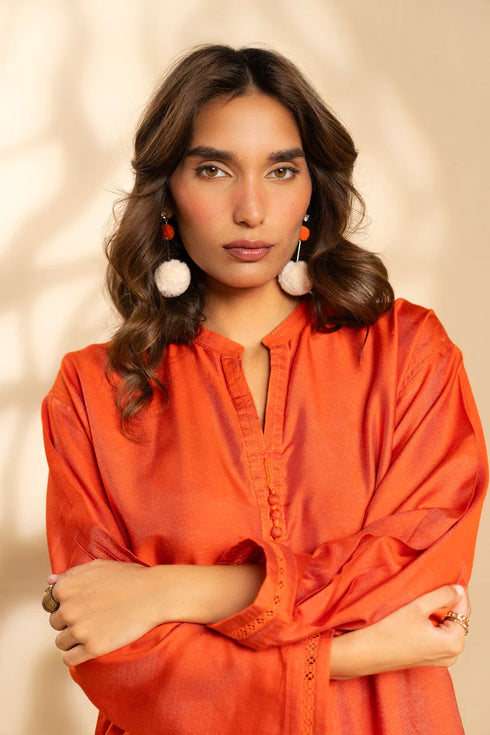 Alkaram Ready-to-Wear Shirt & Shalwar – Stitched Orange Women’s Outfit