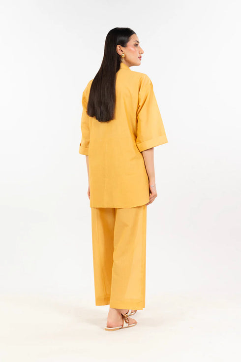 AlKaram Ready-to-Wear Women’s 2-Pc Yellow Stitched Outfit – Dobby Shirt & Culotte