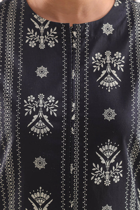 SAYA Printed Lawn Stitched 2-Piece Suit (Shirt & Trouser) – Black | Design