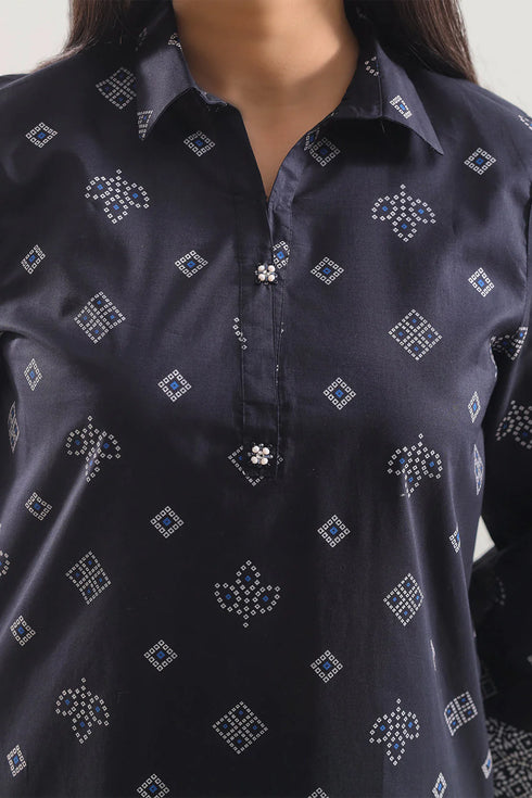 SAYA Deep Black Printed Lawn Stitched 2PC Sui