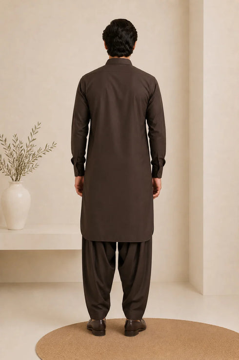 Muraqsh – Dark Brown French Collar Kameez Shalwar – Men | Ready to Wear