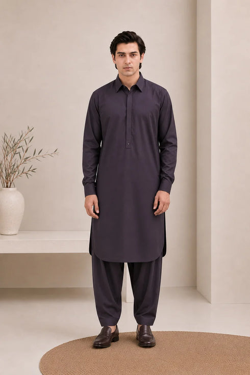 Muraqsh – Deep Purple French Collar Kameez Shalwar – Men | Ready to Wear