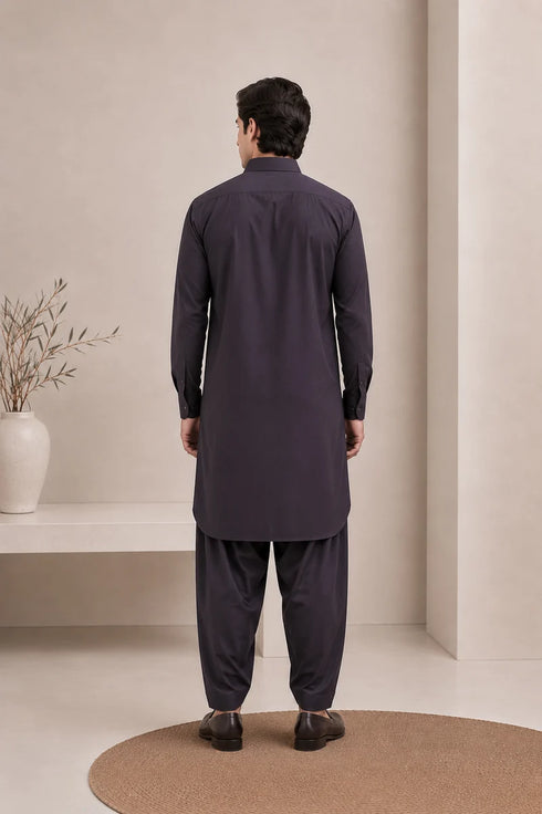 Muraqsh – Deep Purple French Collar Kameez Shalwar – Men | Ready to Wear