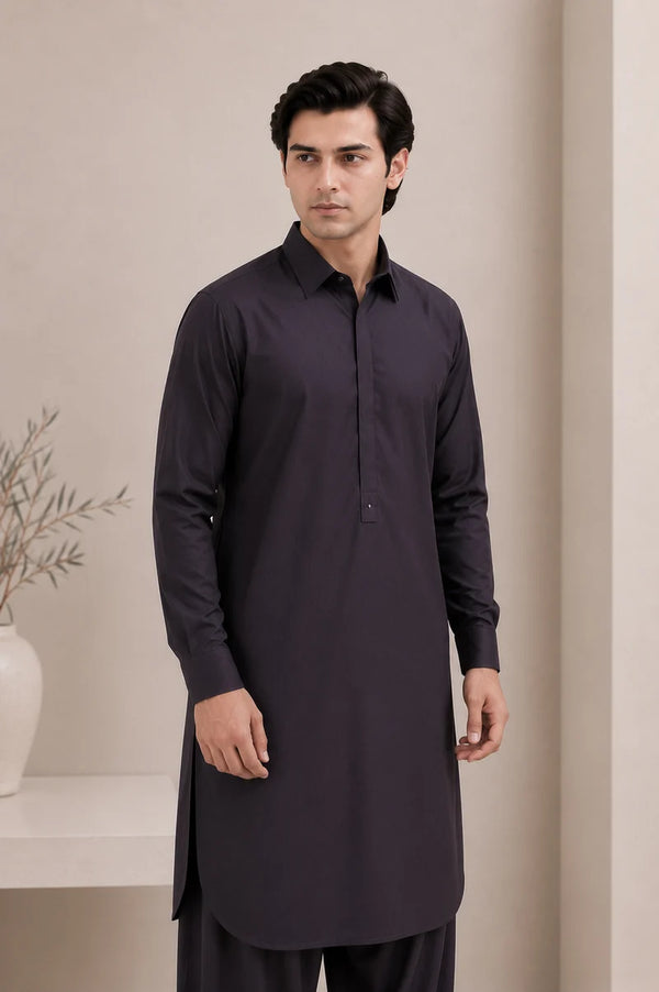 Muraqsh – Deep Purple French Collar Kameez Shalwar – Men | Ready to Wear