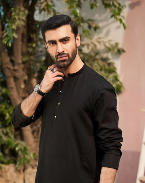 Muraqsh – Black Cotton Kurta Trouser – Men | Ready to Wear