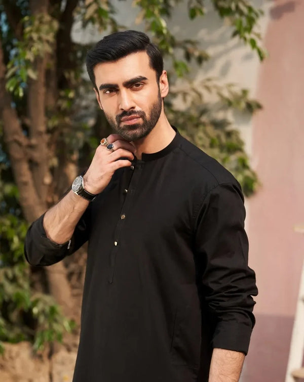 Muraqsh – Black Cotton Kurta Trouser – Men | Ready to Wear