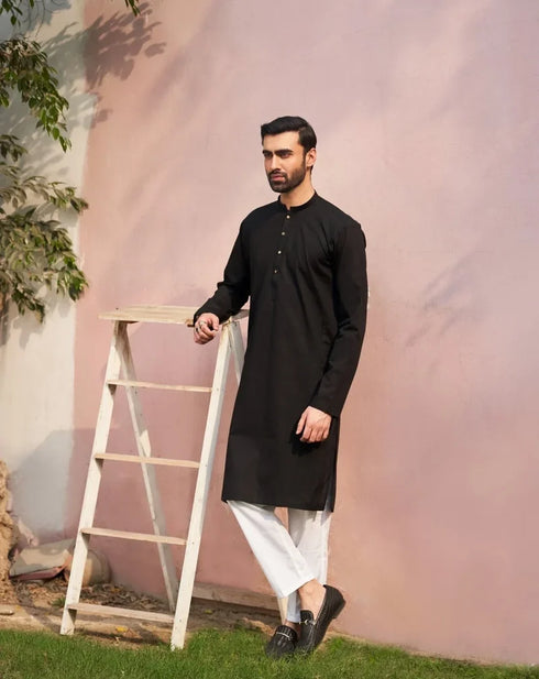 Muraqsh – Black Cotton Kurta Trouser – Men | Ready to Wear