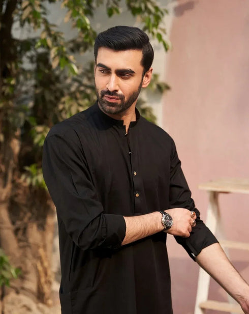 Muraqsh – Black Cotton Kurta Trouser – Men | Ready to Wear
