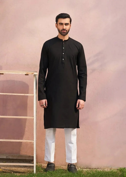 Muraqsh – Black Cotton Kurta Trouser – Men | Ready to Wear