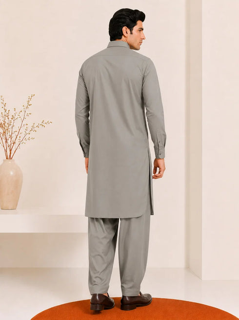 Muraqsh – Sand Grey French Collar Kameez Shalwar – Men | Ready to Wear