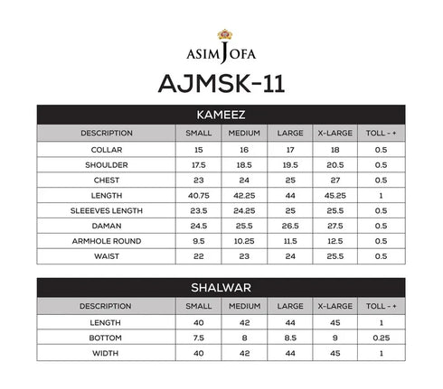 Asim Jofa- AJMSK-11 STITCHED 2PC