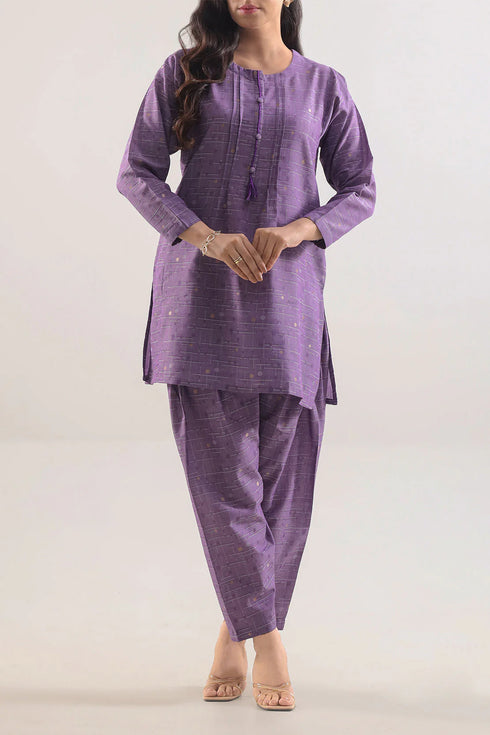 SAYA Majestic Purple Cotton Jacquard Stitched 2PC Suit